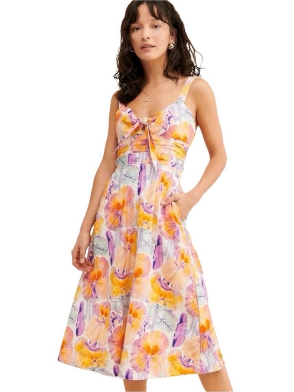Anthropology Cecilia Pettersson Floral Tie-Front Sundress in Yellow & Purple - Picture 3 of 12